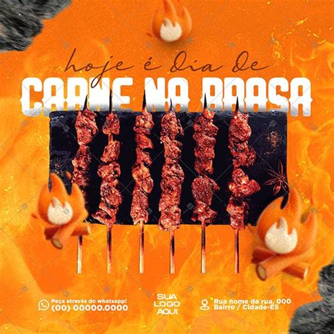 Churrasco Social Media Hoje é dia de Carne na Brasa PSD Editável