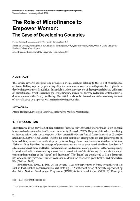 Pdf The Role Of Microfinance To Empower Women The Case Of Developing Countries