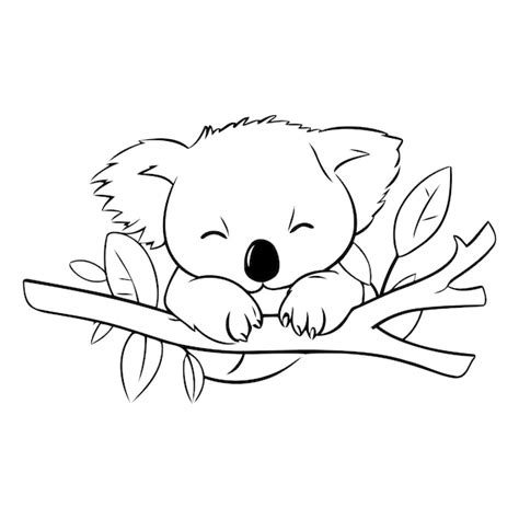 Un Mignon Koala De Dessin Anim Qui Dort Sur Une Branche D Eucalyptus