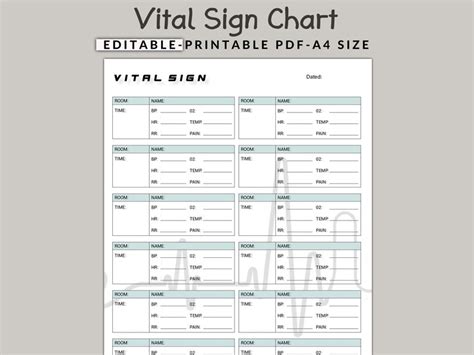 Editable And Printable Vital Sign Chart Vital Sign Log Vital Etsy