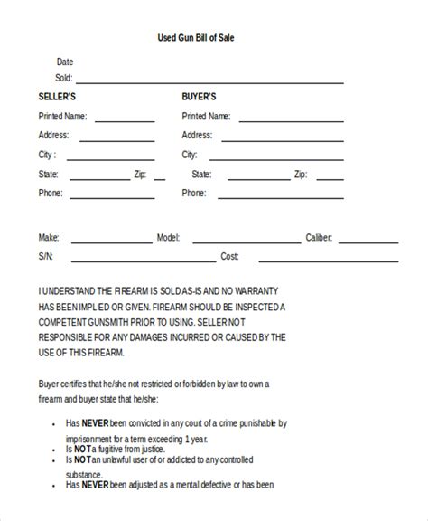 Free 8 Sample Gun Bill Of Sale Forms In Pdf Ms Word