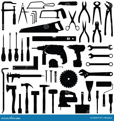 Construction Tool Collection Vector Silhouette Stock Vector Illustration Of Cutter Builder