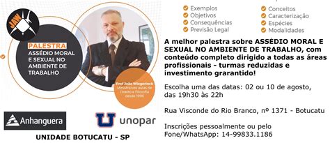 Palestra Presencial Ass Dio Moral E Sexual No Ambiente De Trabalho Botucatu Sp Agosto De