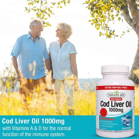 Natures Aid Cod Liver Oil 1000mg 180 Softgel Capsules High Strength Omega 3 With Vitamins A