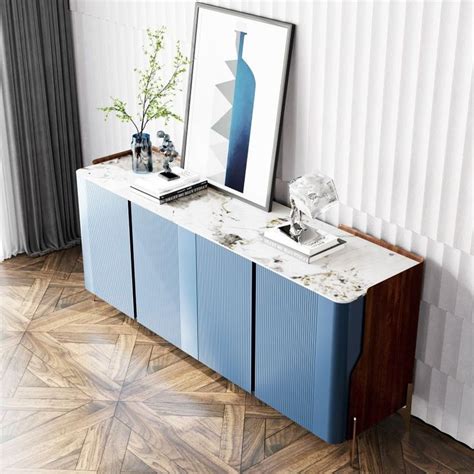 71"Modern Luxe Navy Blue Sideboard Buffet Cabinet with 4-doors ...