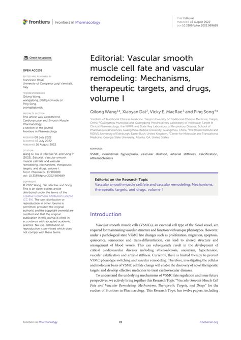(PDF) Editorial: Vascular smooth muscle cell fate and vascular ...