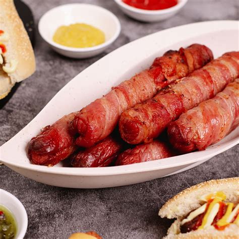 Effortless Air Fryer Bacon Wrapped Hot Dogs 🌭