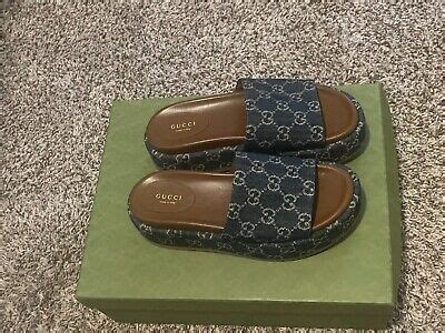 GUCCI Used Denim GG Monogram Angelina Platform 55mm Slide Sandals 38