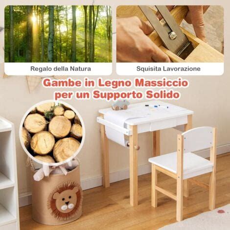 Costway Set Di Tavolo E Sedia Per Bambini Scrivania In Legno Per