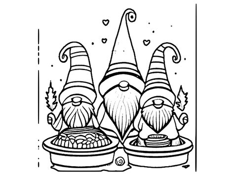 Thanksgiving Dinner Gnomes Coloring Page · Creative Fabrica