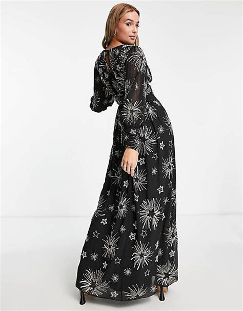 Miss Selfridge Premium Embellished Long Sleeve Maxi Dress With Star