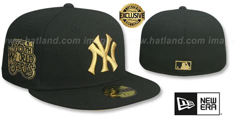 New York Yankees 75th World Series Gold Bottom Black Fitted Hat