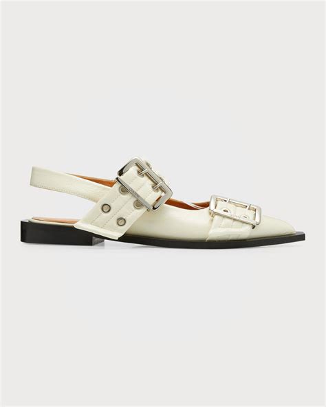 Ganni Buckle Leather Ballerina Slingback Flats Editorialist