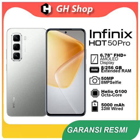 Promo Infinix Hot 50 Pro 8 256 GB Garansi Resmi Helio G100 AMOLED FHD 120Hz Display 8 256