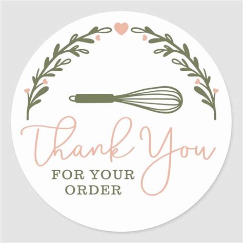 Thank You For Your Order Bakery Whisk Wreath Classic Round Sticker