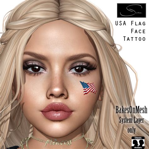 Second Life Marketplace [stellar] Usa Flag Face Tattoo Unisex Bom Only