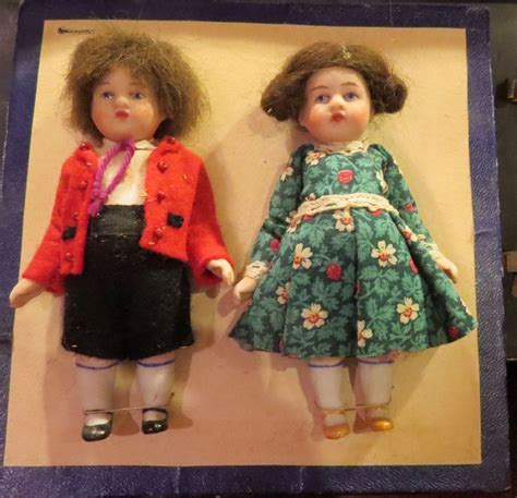 Antique 3 3 4 Jointed German All Bisque Dolls W Card W Swivel Head W