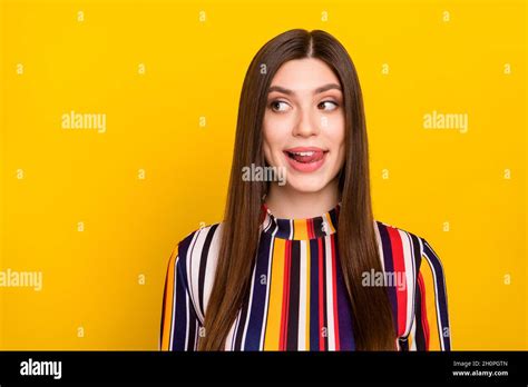 Photo Of Young Girl Lick Tongue Teeth Yummy Hungry Food Dream Look