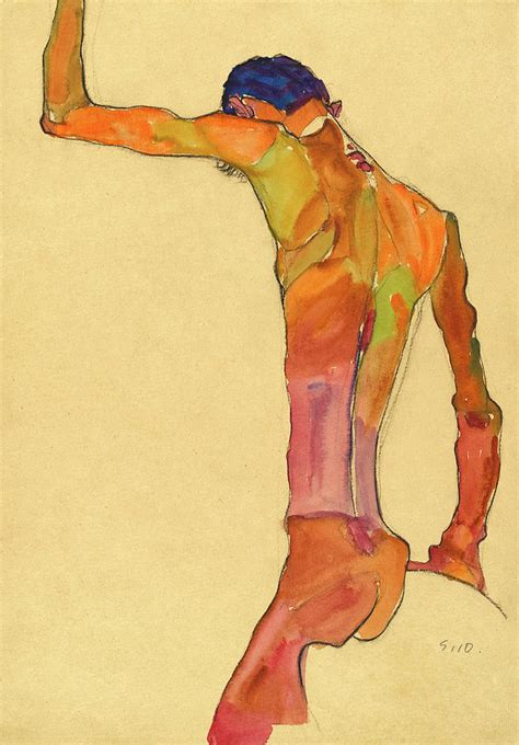 Standing Male Nude With Arm Raised Back View Painting By Egon