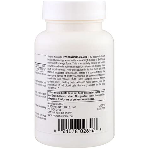 Comprar Source Naturals Hidroxocobalamina Vitamina B 12 Pastilhas