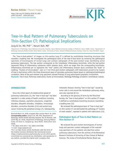 Pdf Tree In Bud Pattern Of Pulmonary Tuberculosis On Thin Section Ct Pathological Implications