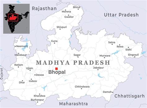madhya pradesh district map  capital bhopal marked  important