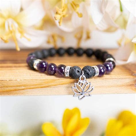 Gemstone Bracelet Amethyst Lava Stone With Lotus Zenvol Europe