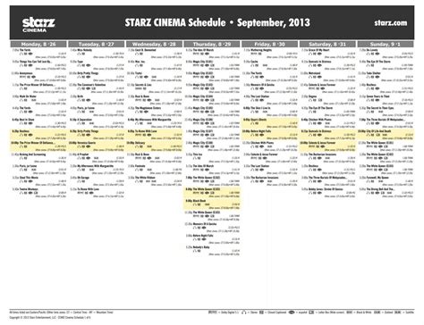 STARZ CINEMA Schedule - September, 2013