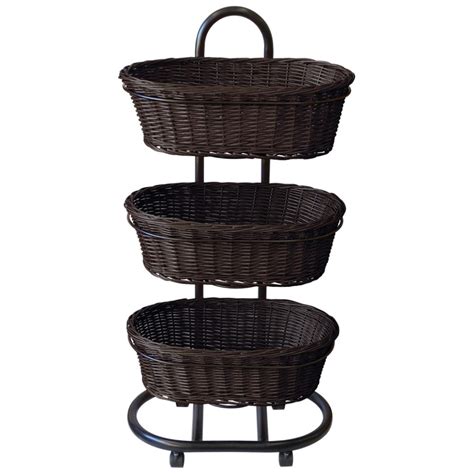 3 Tier Oval Polywicker Basket Set Chocolate Fresh Produce Displays