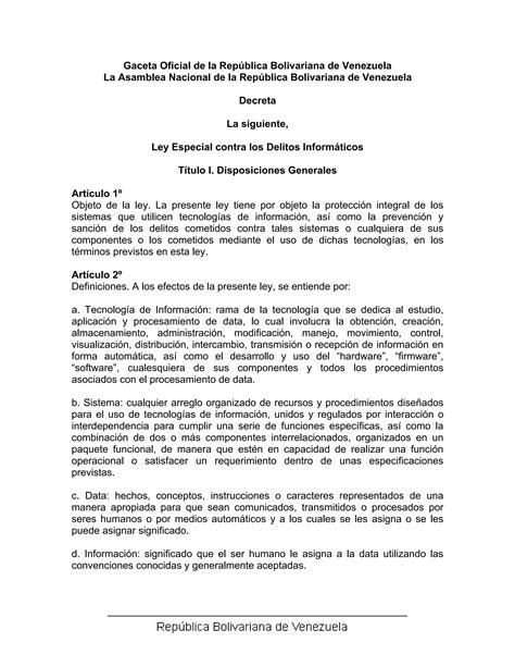 Ley Especial contra los Delitos Informáticos de Venezuela PDF