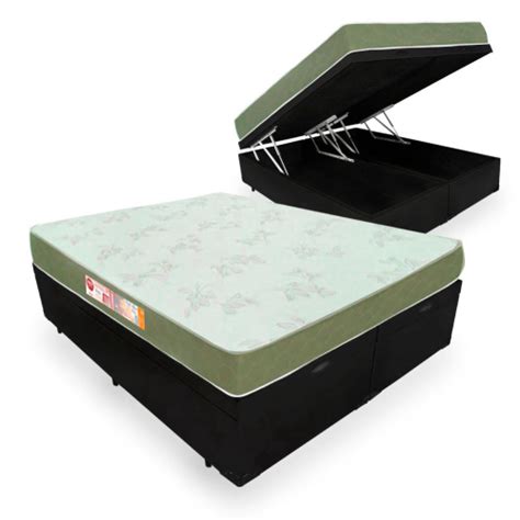 Cama Box Baú Super King Preta Colchão De Espuma D33 Castor