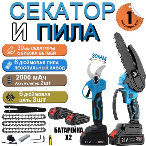 электрический секатор с 2 аккумуляторами Аккумуляторная цепная мини ...