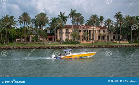 Colorful Boat And Beautiful Mansion On Star Island 2 Editorial Photo