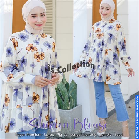 Jual AMEENA BLOUSE REMPEL RAYON KEMEJA KERAH SHANGHAI LD 120 CM