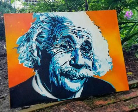 Albert Einstein Spray Paint Stencil Portrait On Canvas Etsy