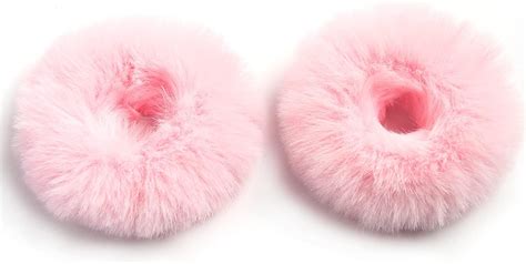 Amazon Furling Pompoms Furry Faux Rabbit Fur Hair Scrunchies