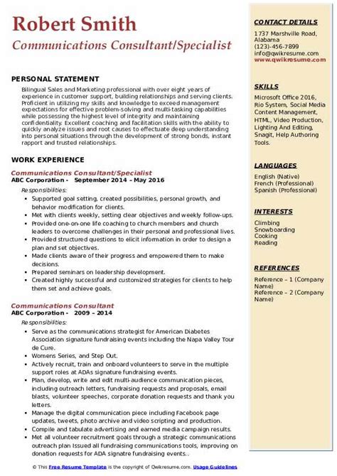 Communications Consultant Resume Samples Qwikresume