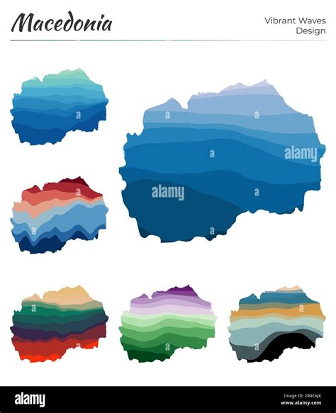 Set Of Vector Maps Of Macedonia Vibrant Waves Design Bright Map Of