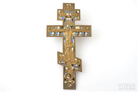 Крест, Распятие Христово, бронза, 5-цветная эмаль, Российская империя ...