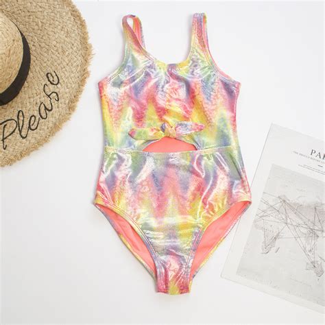 Girls One Piece Swimsuit Wavy Print Brozing Splicing Kid S Swimsuit Bikini And Micro Bikini Price
