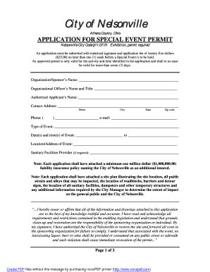 Fillable Online Application For Special Event Permit Doc Fax Email