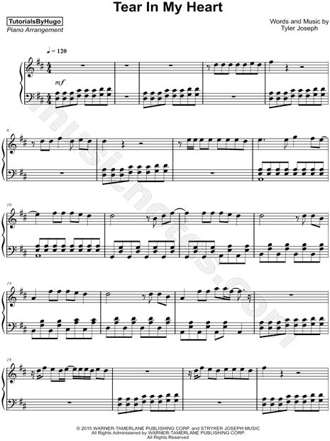 Tutorialsbyhugo Tear In My Heart Sheet Music Piano Solo In D Major Download And Print Sku