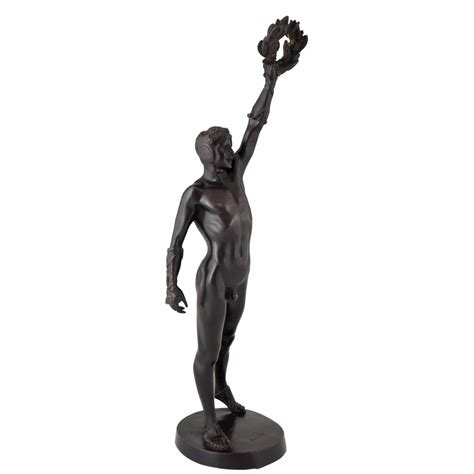 The Victorious Boxer Antique Bronze Sculpture Male Nude Boxer With Laurel Wreath Deconamic