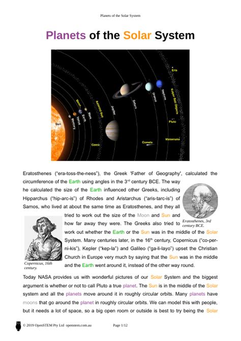 Activity Planets Of The Solar System Openstem Pty Ltd