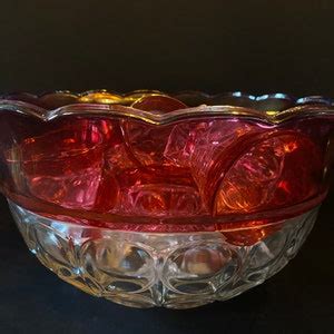 Indiana Glass Cranberry Glass Punch Bowl Set Glasses Footed Punch