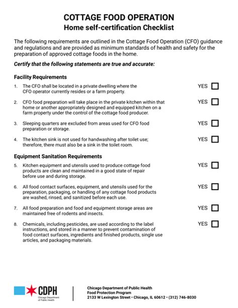 City Of Chicago Illinois Cottage Food Operation Home Self Certification Checklist Fill Out