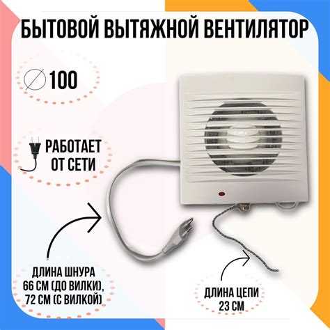 Вентилятор осевой со шнуром / вытяжка в ванную/ вытяжка в туалет, d100 ...