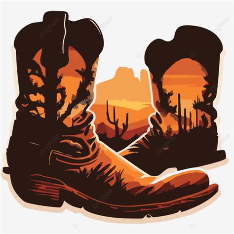 Botas Vaqueras Puestas De Sol Ilustración Arte Impresión Clipart Vector