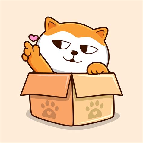 Cat In The Box Cartoon Cute White Orange Pussy Cat With Love Paws 20193086 Vector Art At Vecteezy