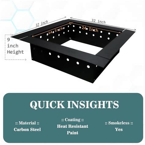 FEBTECH Square Fire Pit Insert – 32″ Outside & 24″ Inside Carbon Steel ...